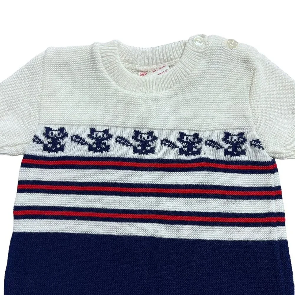 Vintage Friemanit L (6-12m) Fox Striped Sweater Bubble Romper